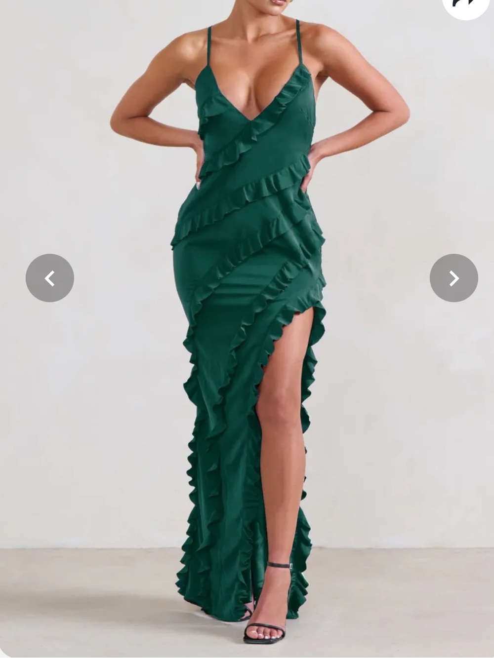 Club L London Deep Green Ruffle V-Neck Maxi Dress